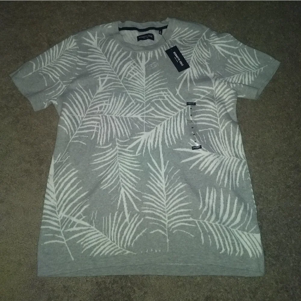 Kenneth Cole Mens Short Sleeve Floral Crew Sweater
